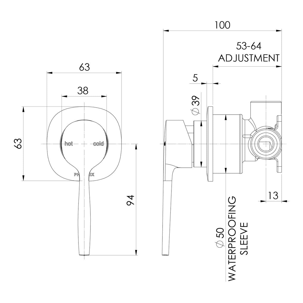 Phoenix Vask SwitchMix Shower/Wall Mixer (Complete Kit) - Lead Free, Brushed Nickel