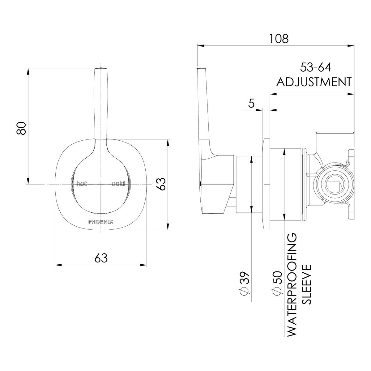 Phoenix Vask SwitchMix Shower/Wall Mixer Pin Up (Complete Kit) - Lead Free, Chrome