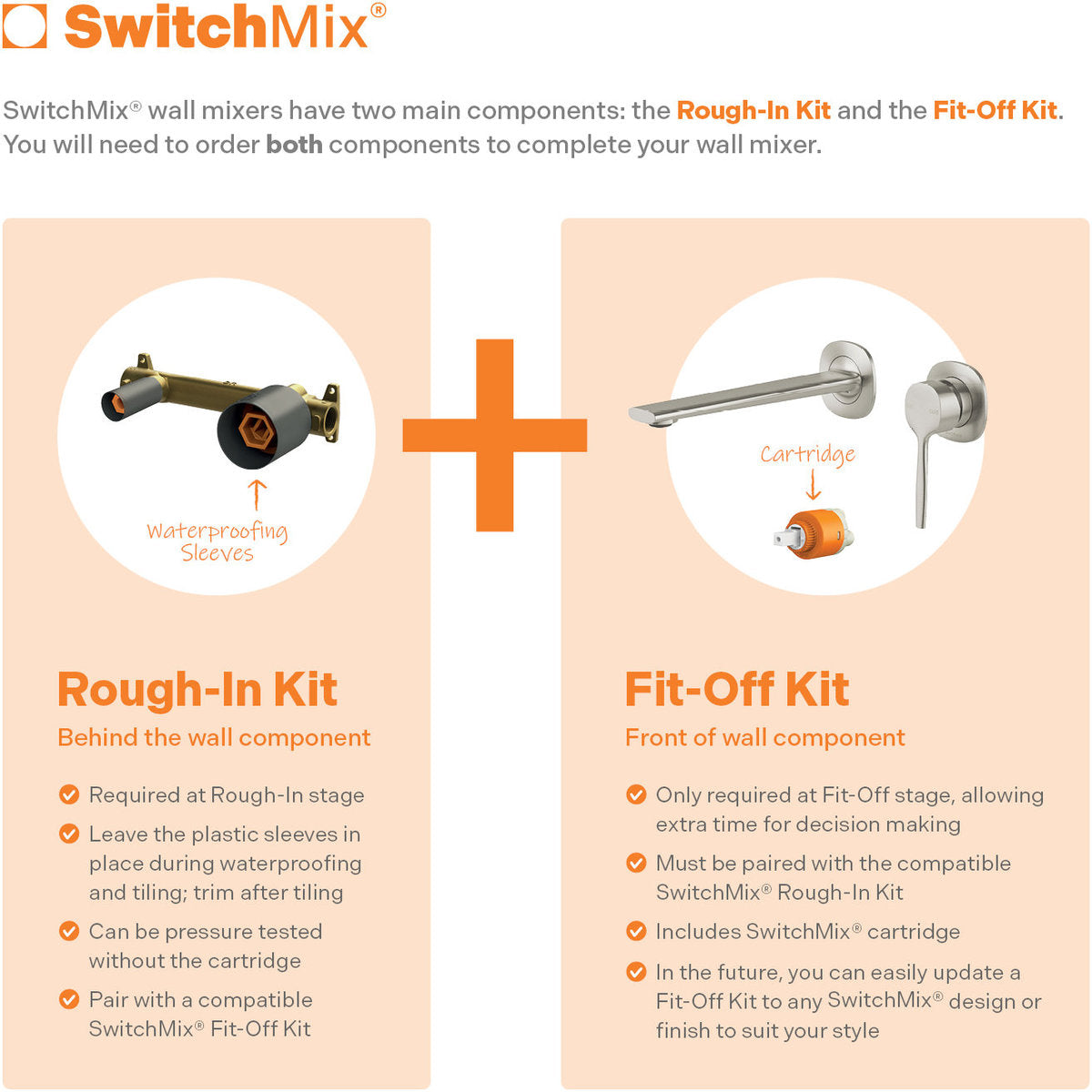 Phoenix Vask SwitchMix Wall Basin/Bath Mixer Set (Fit-Off Kit Only) - Lead Free, Chrome