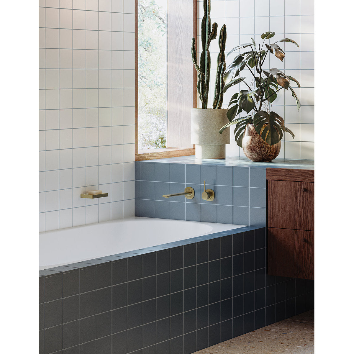 Phoenix Vask SwitchMix Wall Basin/Bath Mixer Set Pin Up (Fit-Off Kit Only) - Lead Free, Brushed Gold