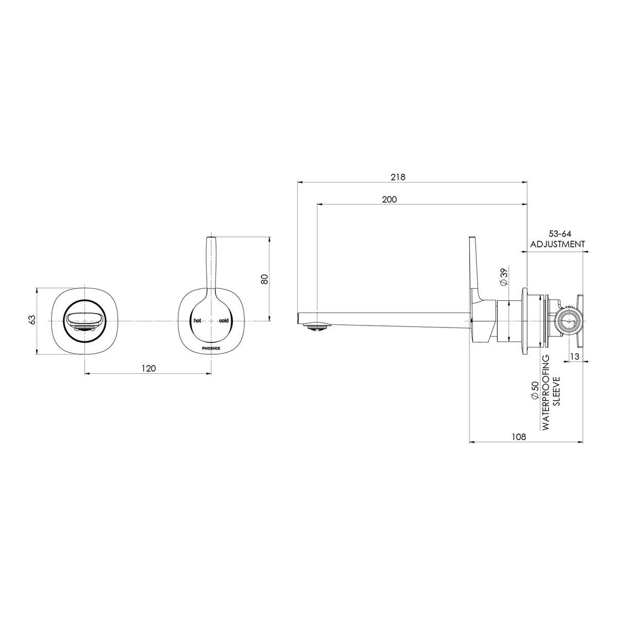 Phoenix Vask SwitchMix Wall Basin/Bath Mixer Set Pin Up (Complete Kit) - Lead Free, Brushed Carbon