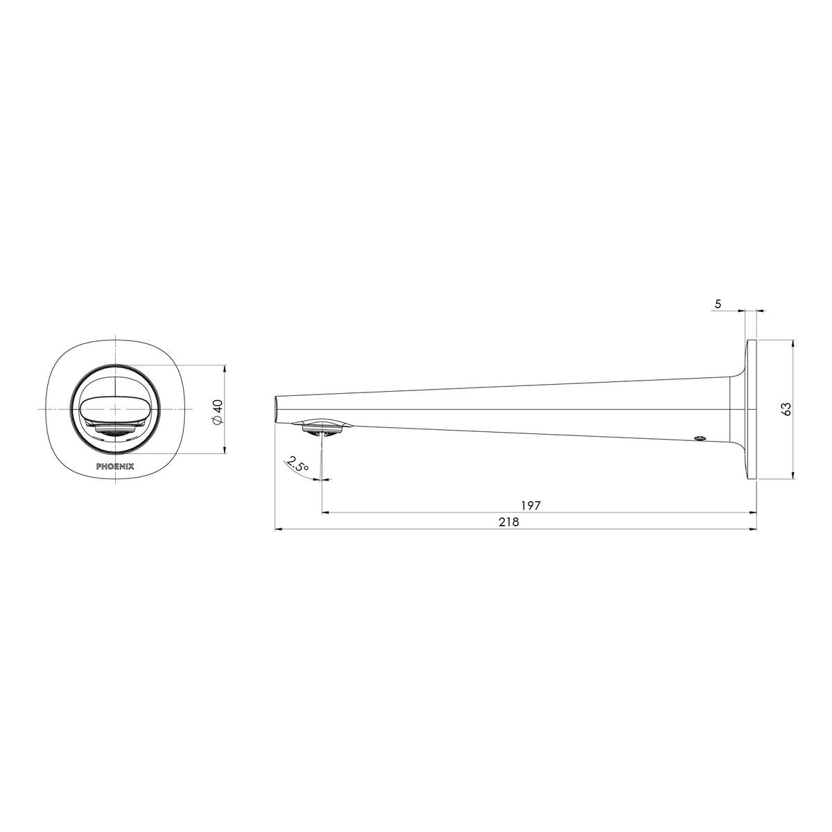 Phoenix Vask Wall Basin/Bath Outlet 200mm - Lead Free, Brushed Gold