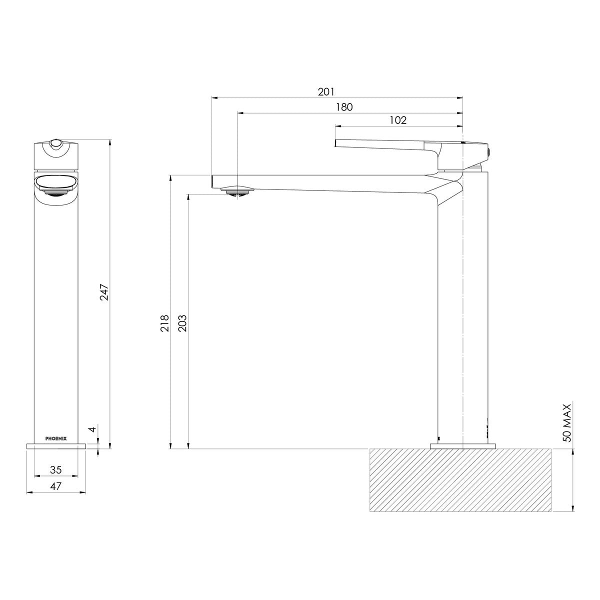 Phoenix Vask Vessel Mixer - Lead Free, Brushed Nickel
