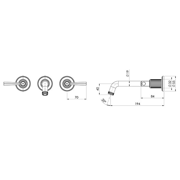 Phoenix Wiltern Wall Basin/Bath Tap Set, Brushed Nickel