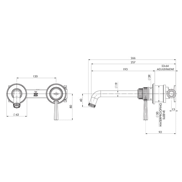 Phoenix Wiltern SwitchMix Wall Basin/Bath Mixer Set, Brushed Carbon