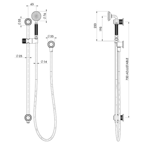 Phoenix Wiltern Rail Shower, Chrome