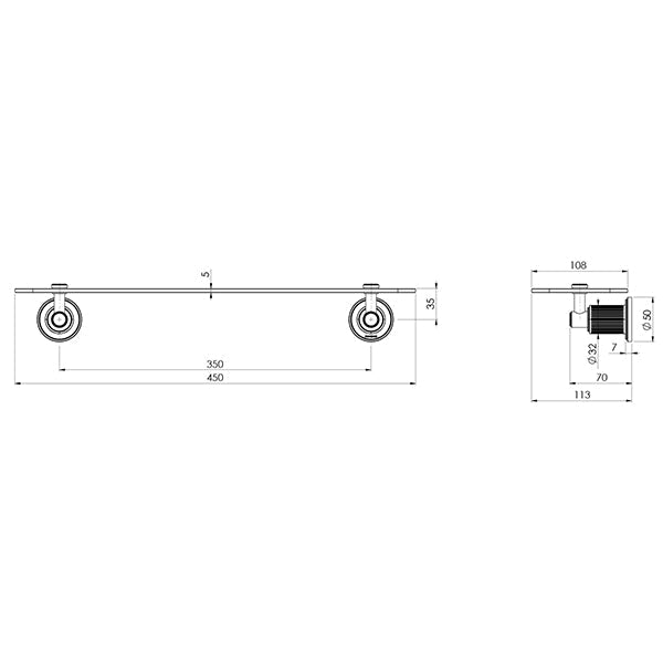 Phoenix Wiltern Glass Shelf 450mm, Chrome