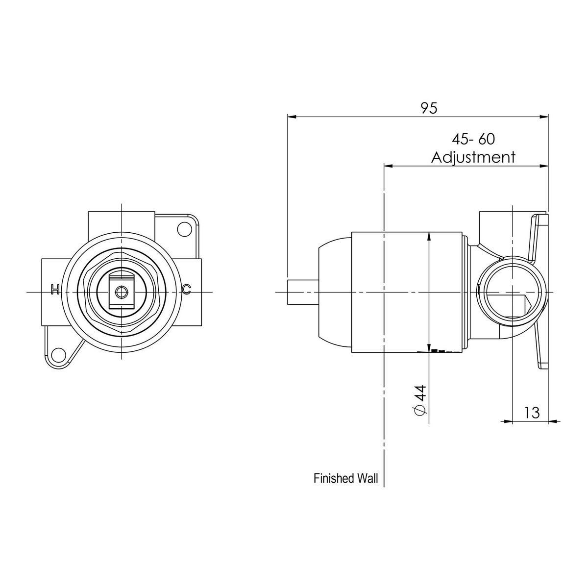 Builders Shower / Wall Mixer Body Only, Lead Free - Brushed Nickel