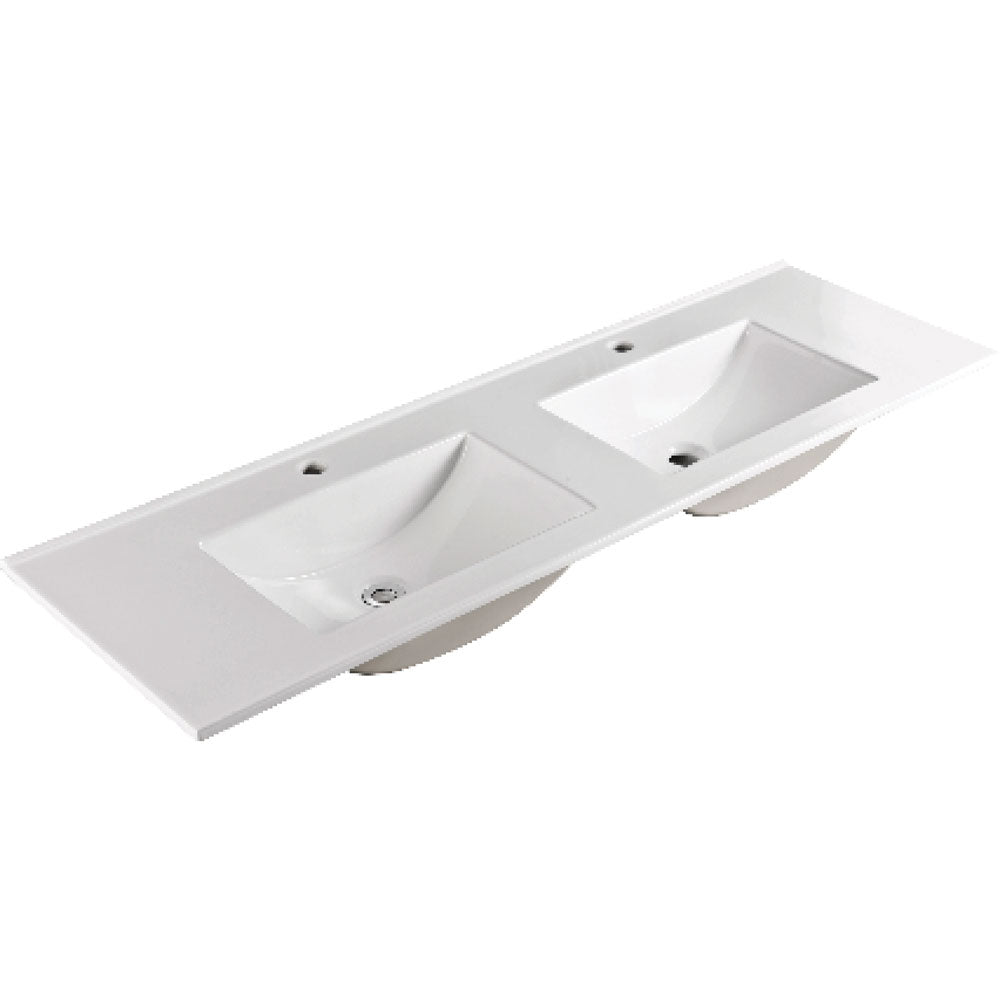 Fienza Vanessa Full Depth Double Bowl Poly-Marble Basin Top 1500, 1 Taphole
