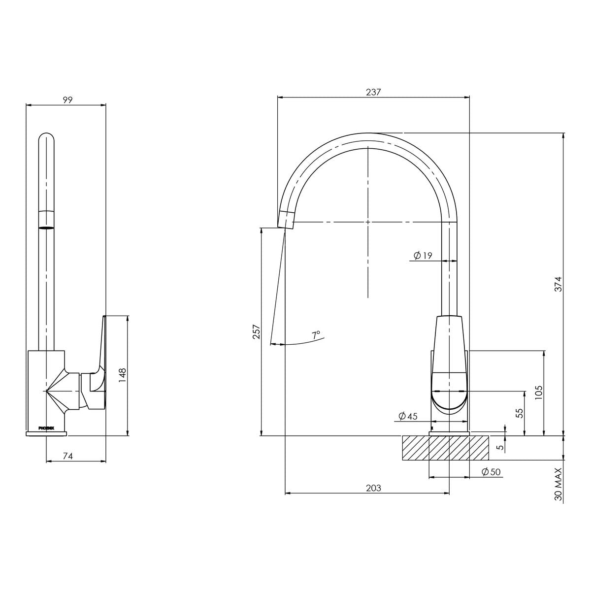 Arlo Sink Mixer 200mm Gooseneck, 6 Star, Lead Free - Matte Black