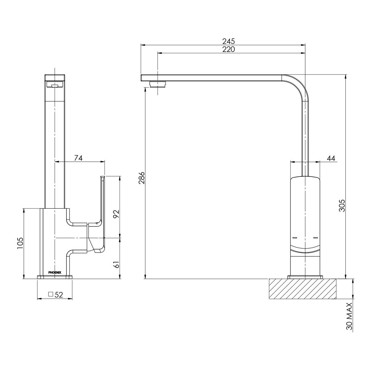 Teva Sink Mixer 200mm Squareline, Lead Free - Brushed Nickel