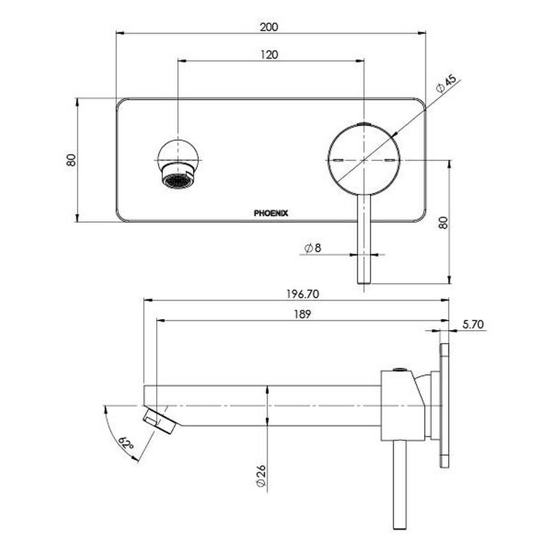 Pina Wall Basin / Bath Mixer Set 180mm Trim Kit Only, 6 Star, Lead Free - Chrome