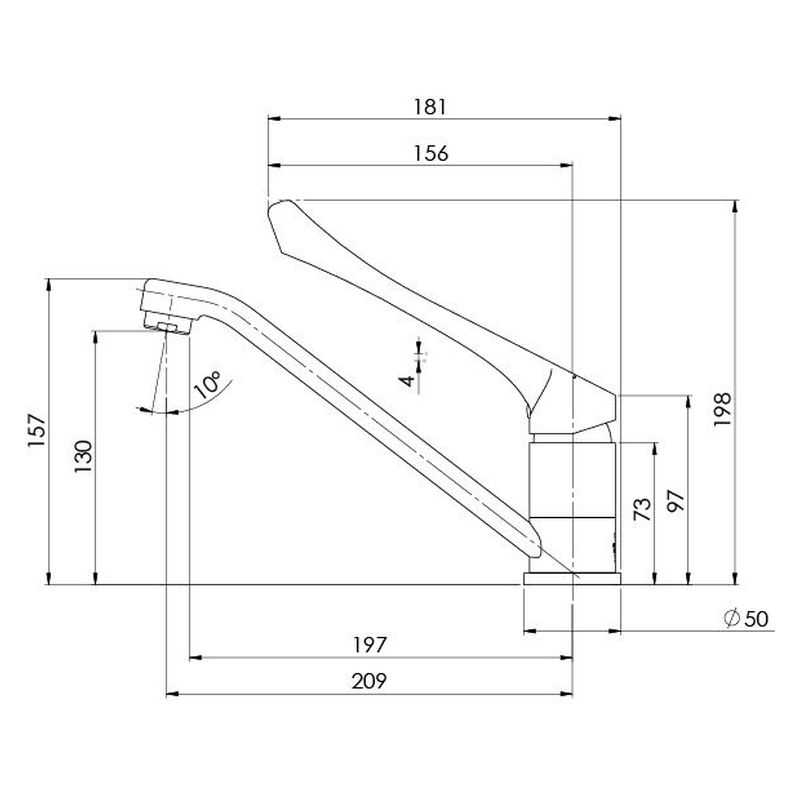 Ivy MKII Extended Handle Swivel Sink Mixer, 6 Star, Lead Free