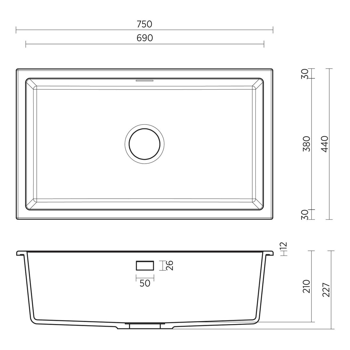 Oros 750 Arqstone Sink - White