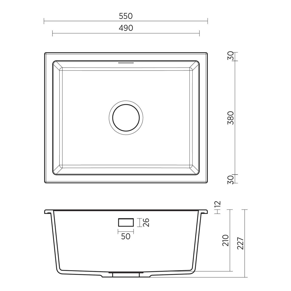 Oros 550 Arqstone Sink - White