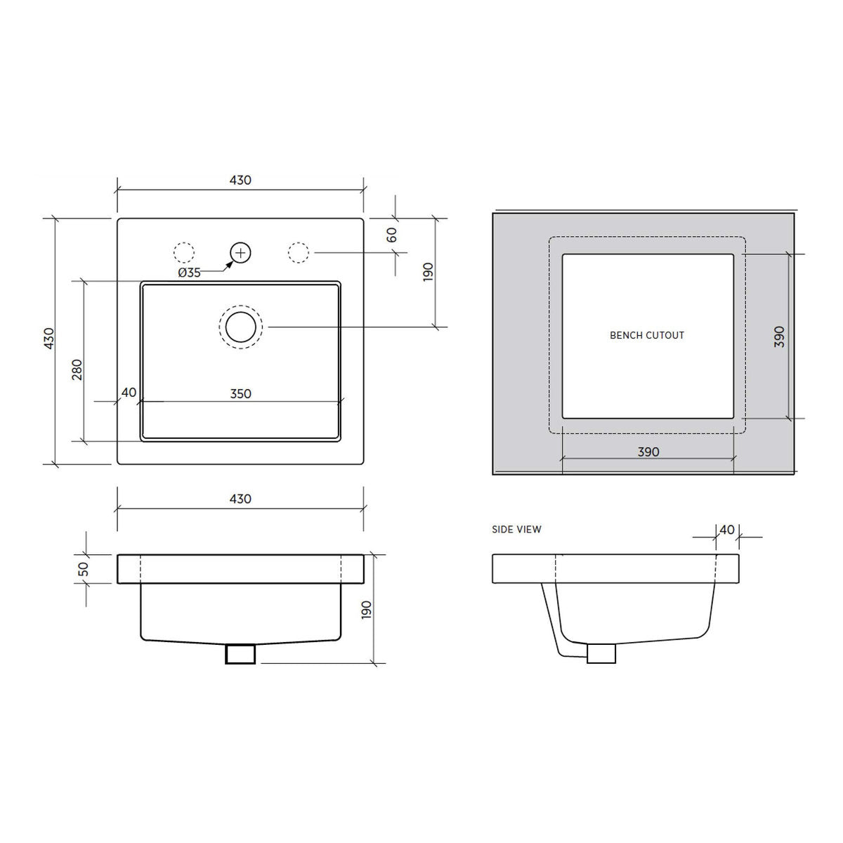 Seima Kyra 017 Ceramic Basin - White Gloss, No Taphole