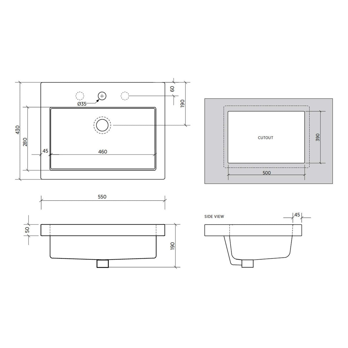 Seima Kyra 024 Ceramic Basin - White Gloss, No Tapholes
