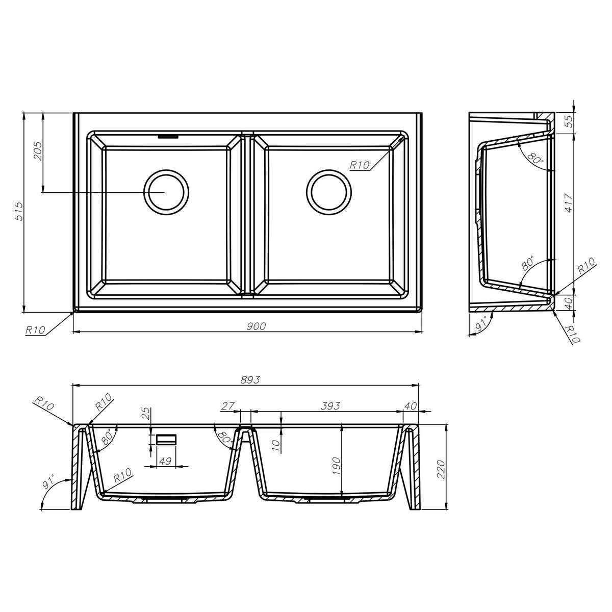 Arqstone Oros 902 Butler Sink - Black