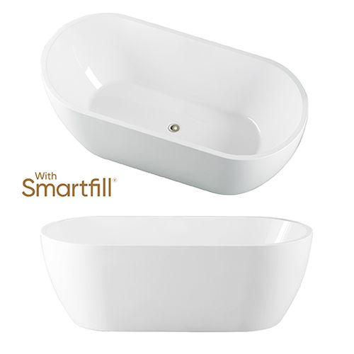 Arko 120 1500mm Freestanding Bath, White Gloss - Brushed Nickel Bezel & Waste