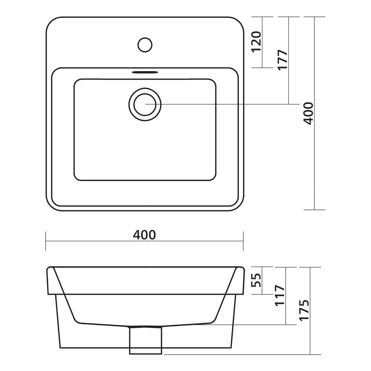 Seima Kyra 400 Ceramic Basin - White Gloss, 1 Taphole