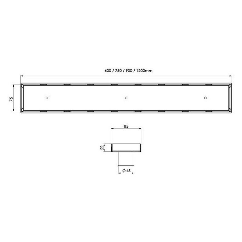 Phoenix Flat Channel Drain TI 75 x 1200mm Outlet 45mm