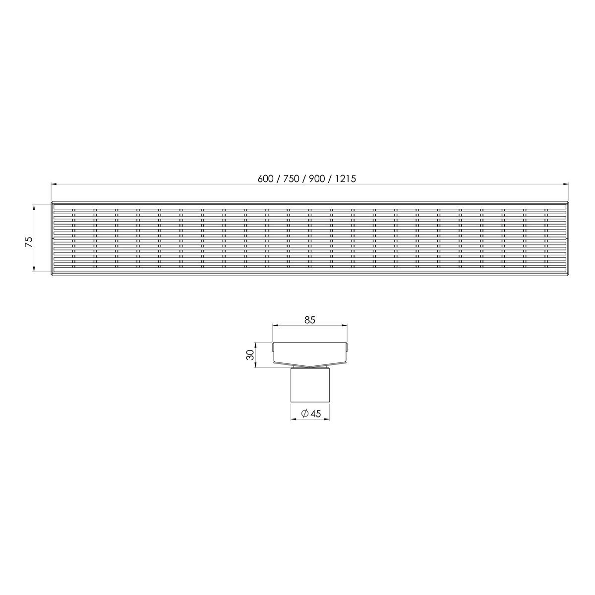 Phoenix V Channel Drain HG 75 x 900mm Outlet 45mm - Matte Black