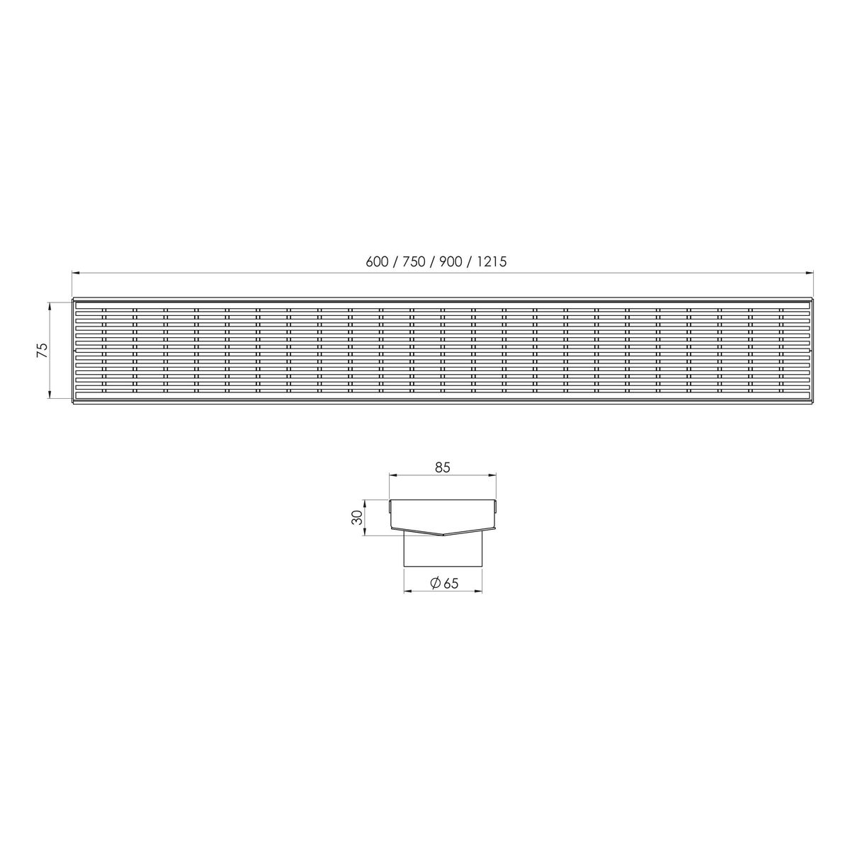 Phoenix V Channel Drain HG 75 x 1215mm Outlet 65mm - Matte Black