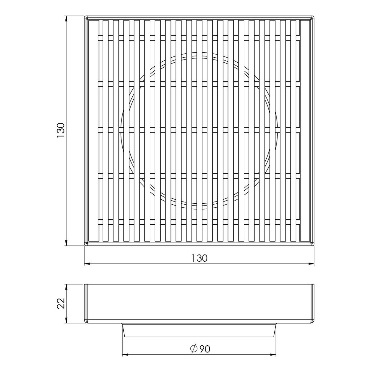 Phoenix Point Drain HG 130mm Outlet 90mm