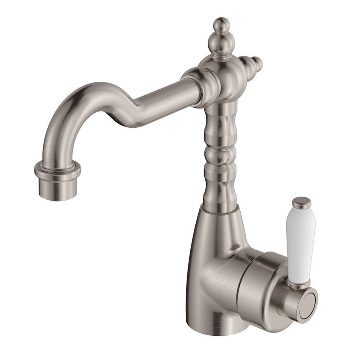 Fienza Eleanor Shepherds Crook Basin Mixer, Brushed Nickel/Ceramic - Lead Free