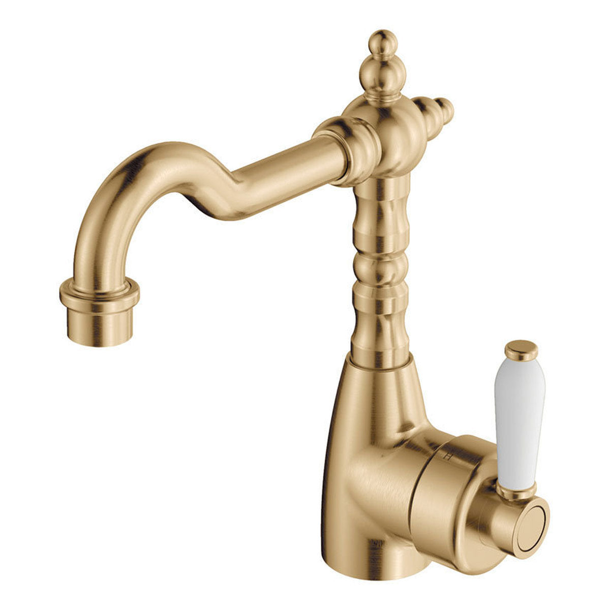 Fienza Eleanor Shepherds Crook Basin Mixer, Urban Brass/Ceramic - Lead Free