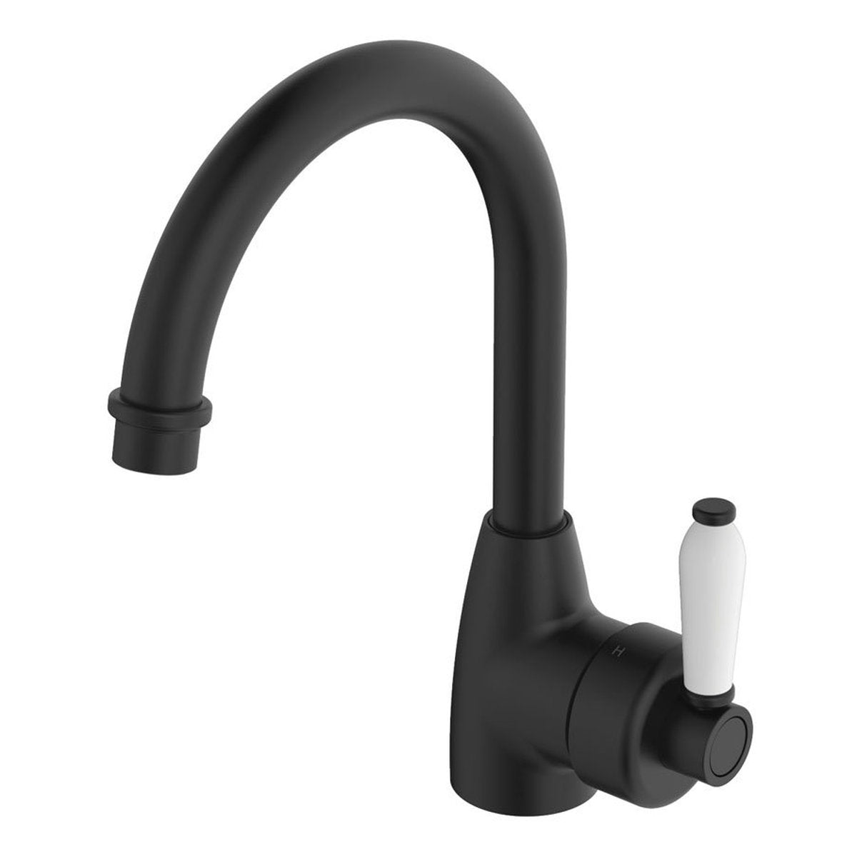 Fienza Eleanor Gooseneck Basin Mixer, Matte Black/Ceramic