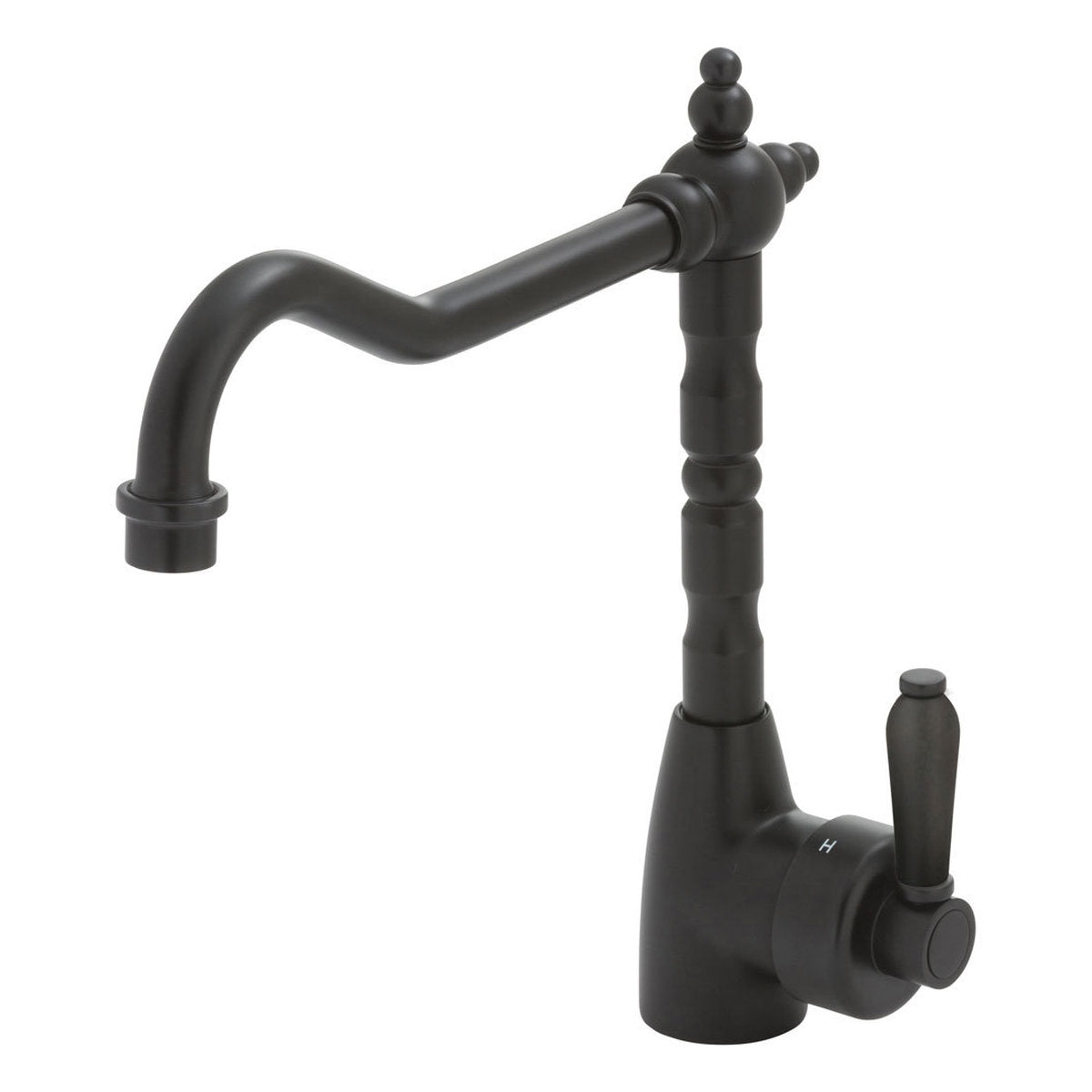 Fienza Eleanor Shepherds Crook Sink Mixer, Matte Black/Matte Black