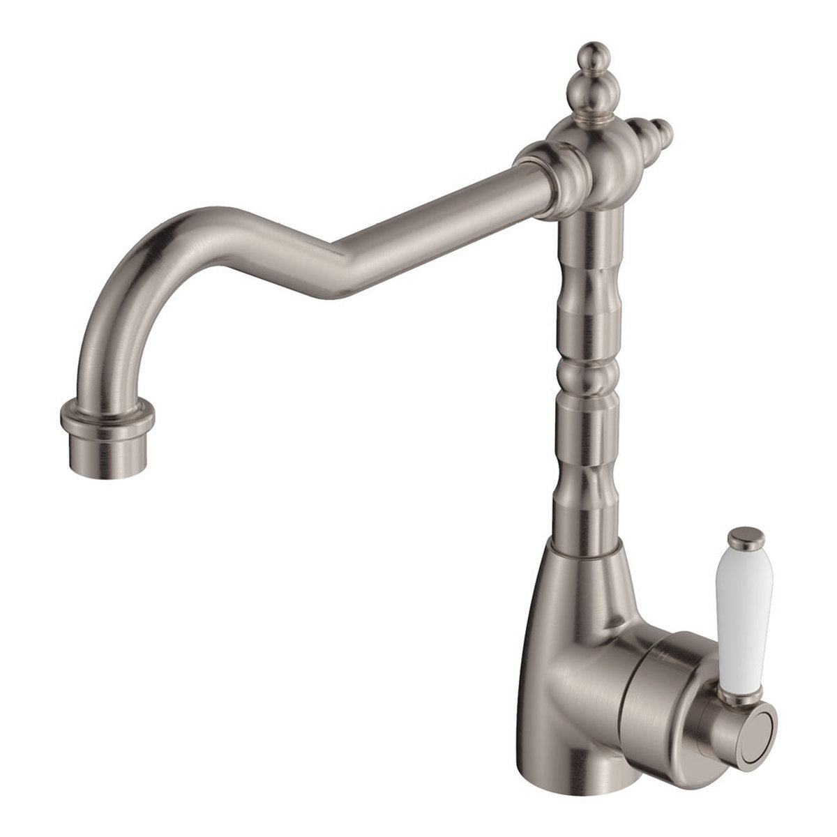 Fienza Eleanor Shepherds Crook Sink Mixer, Brushed Nickel/Ceramic