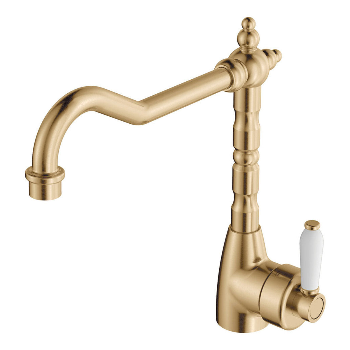 Fienza Eleanor Shepherds Crook Sink Mixer, Urban Brass/Ceramic