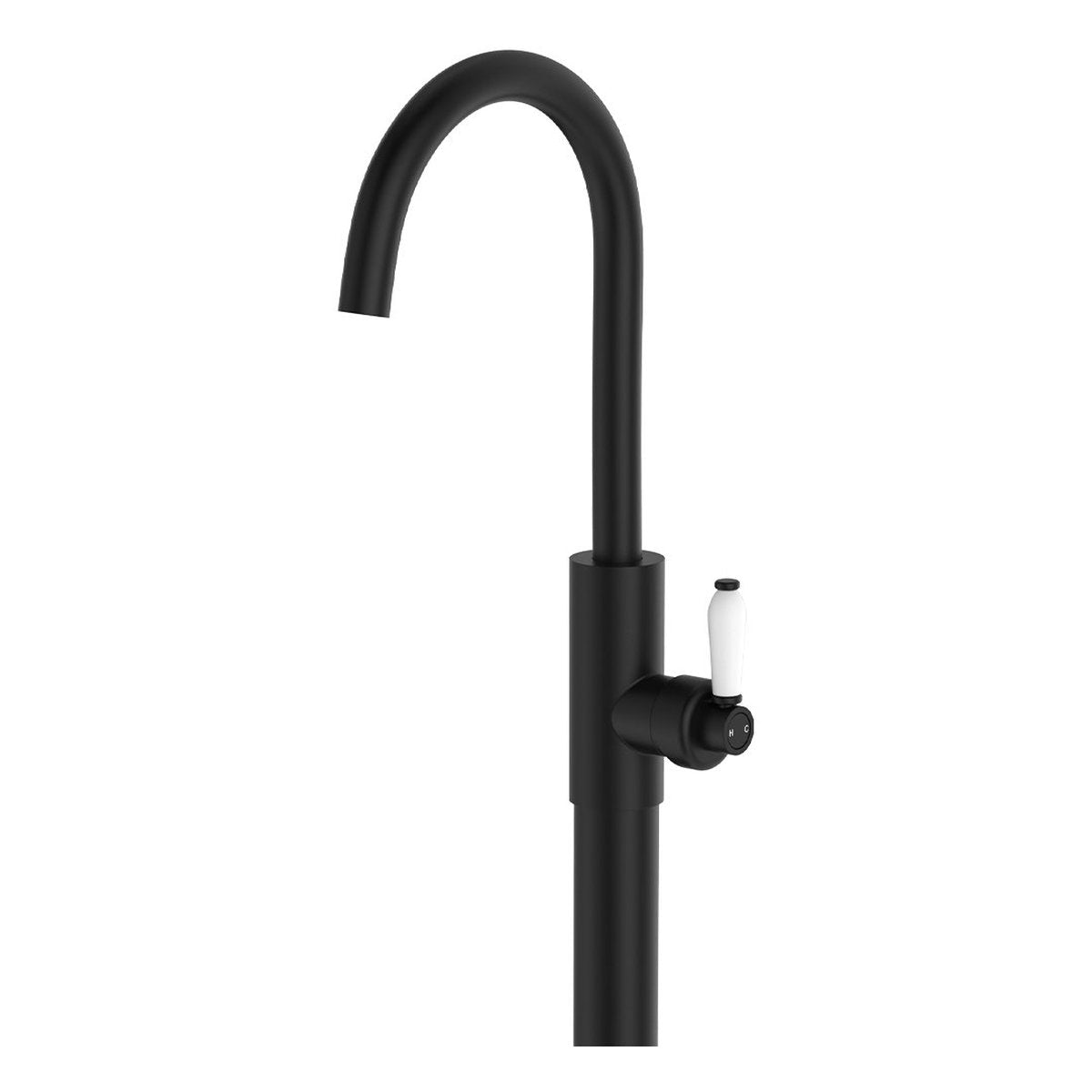 Fienza Eleanor Floor Mounted Basin/Bath Mixer, Matte Black/Ceramic