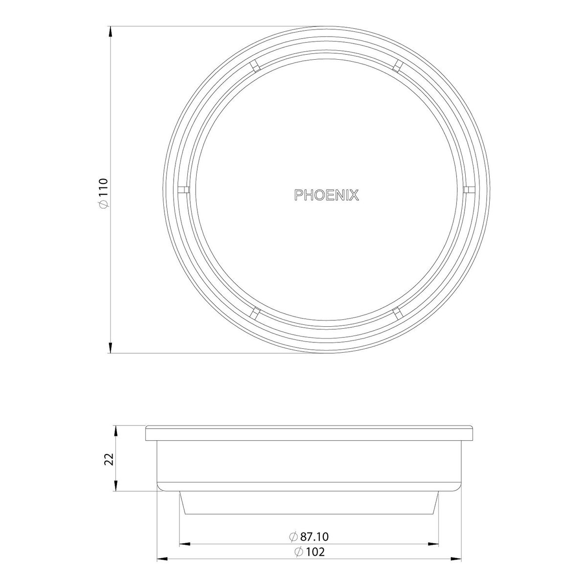 Phoenix Point Drain Round 100mm Outlet 90mm - Matte Black