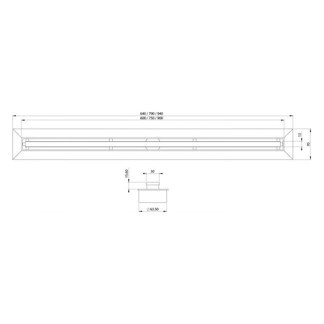 Phoenix Flat Slimline Channel Drain 30x900mm Outlet 65mm - Stainless Steel