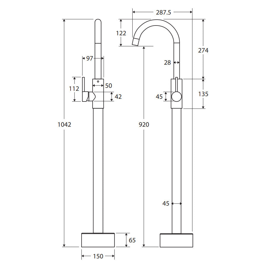 Kaya Floor Mounted Bath Mixer, Brushed Copper
