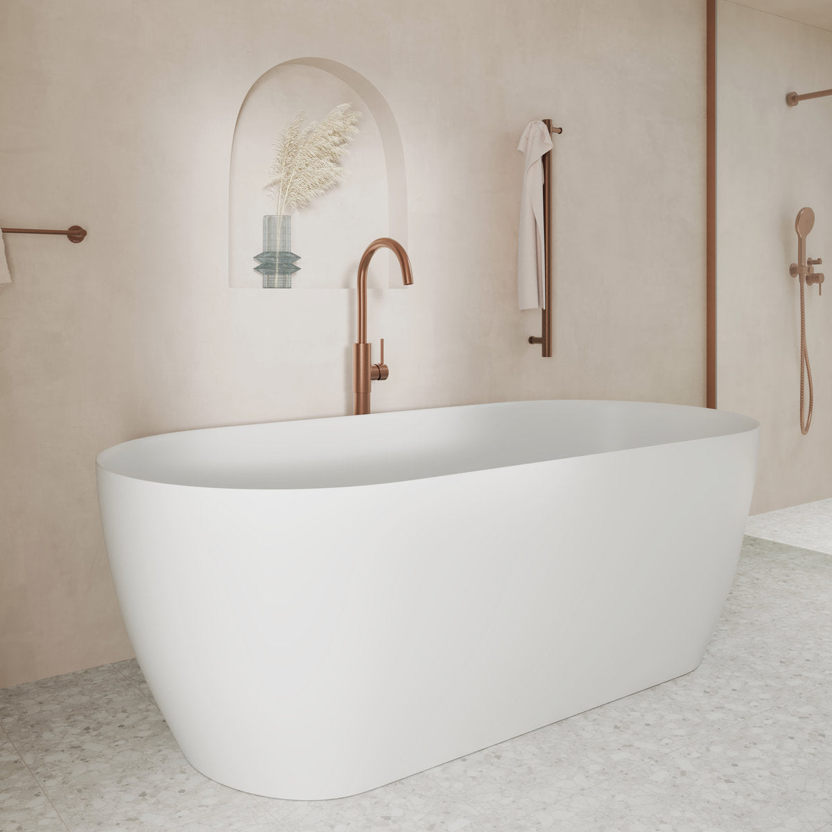 Fienza Kaya Floor Mounted Bath Mixer, Brushed Copper