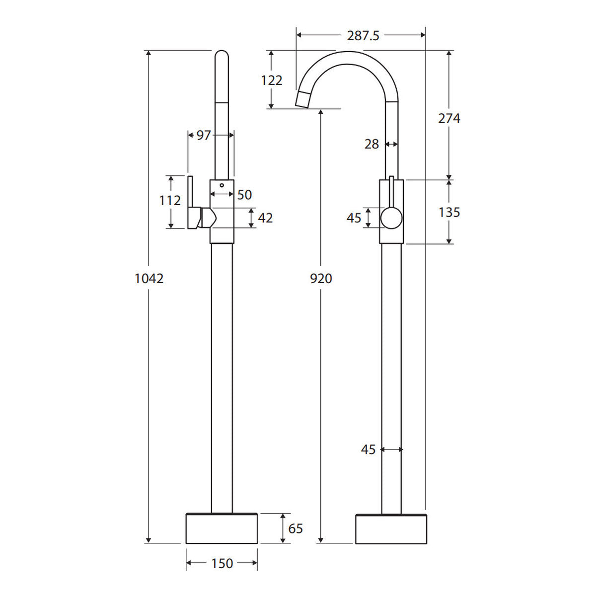 Fienza Kaya Floor Mounted Bath Mixer, Brushed Copper