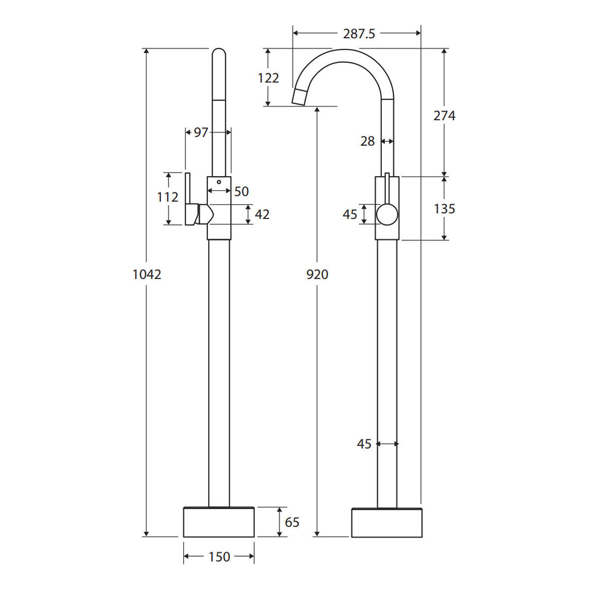 Fienza Kaya Floor Mounted Bath Mixer, Urban Brass - Lead Free