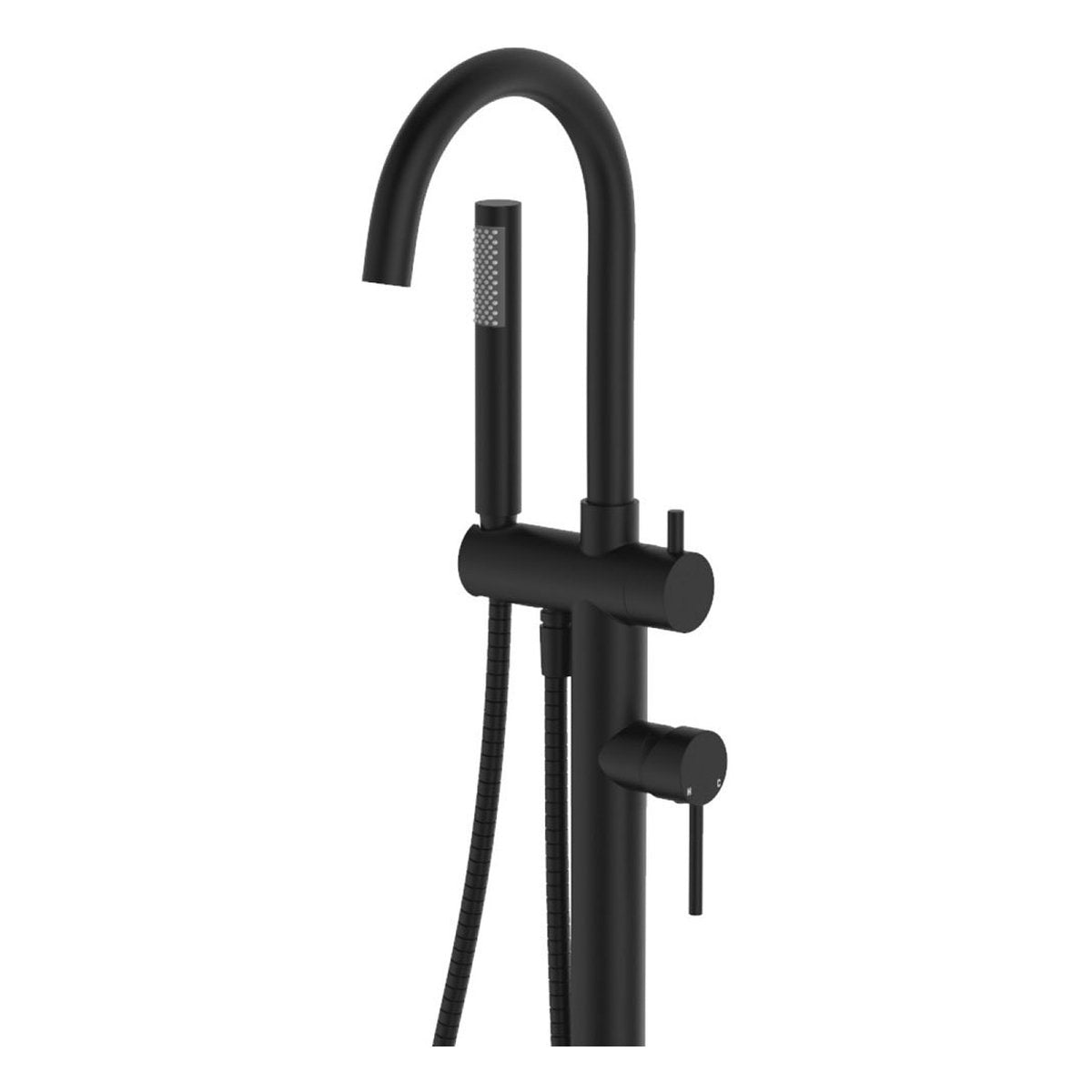 Fienza Kaya Floor Mounted Bath Mixer With Hand Shower, Matte Black