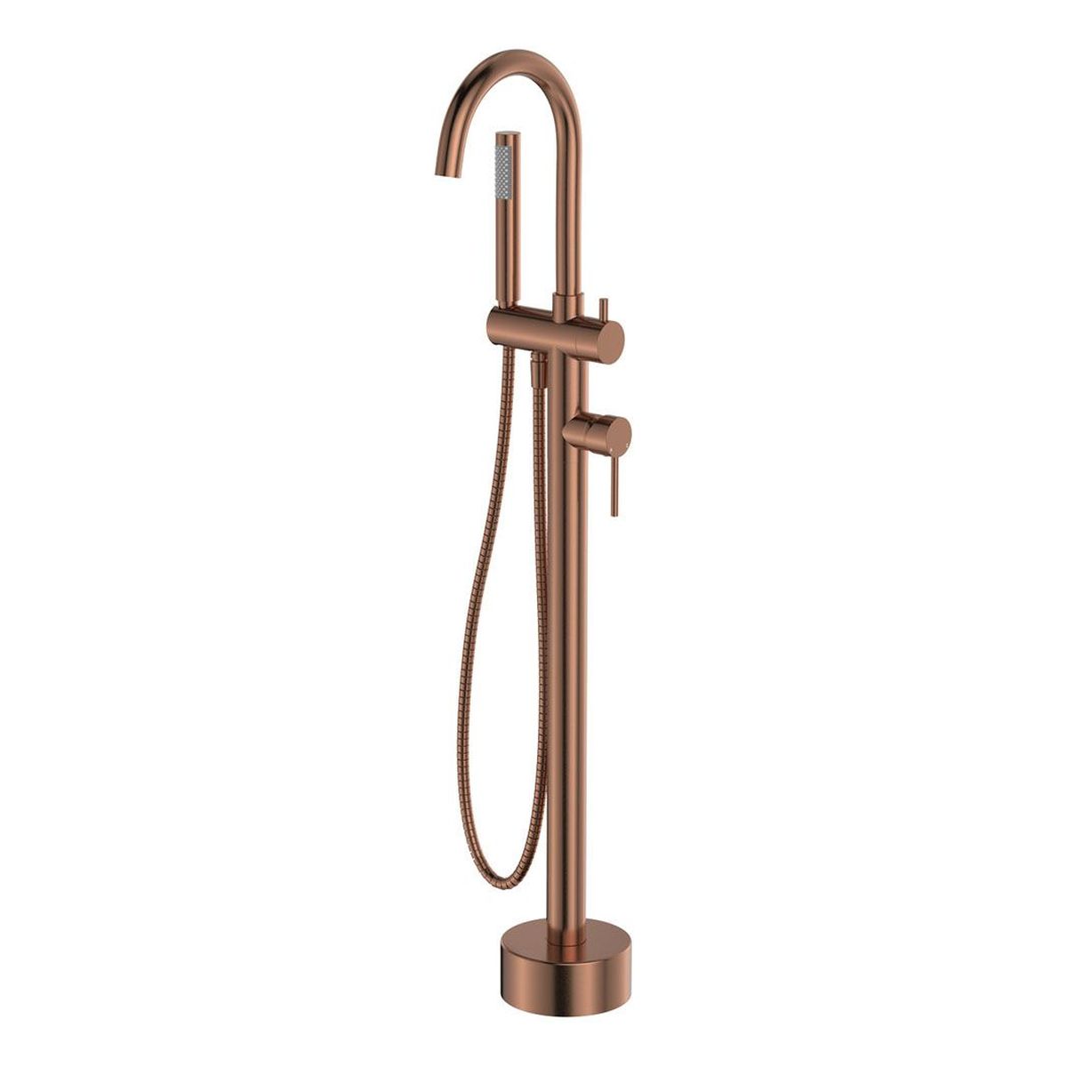 Kaya Floor Mounted Bath Mixer With Hand Shower, Brushed Copper