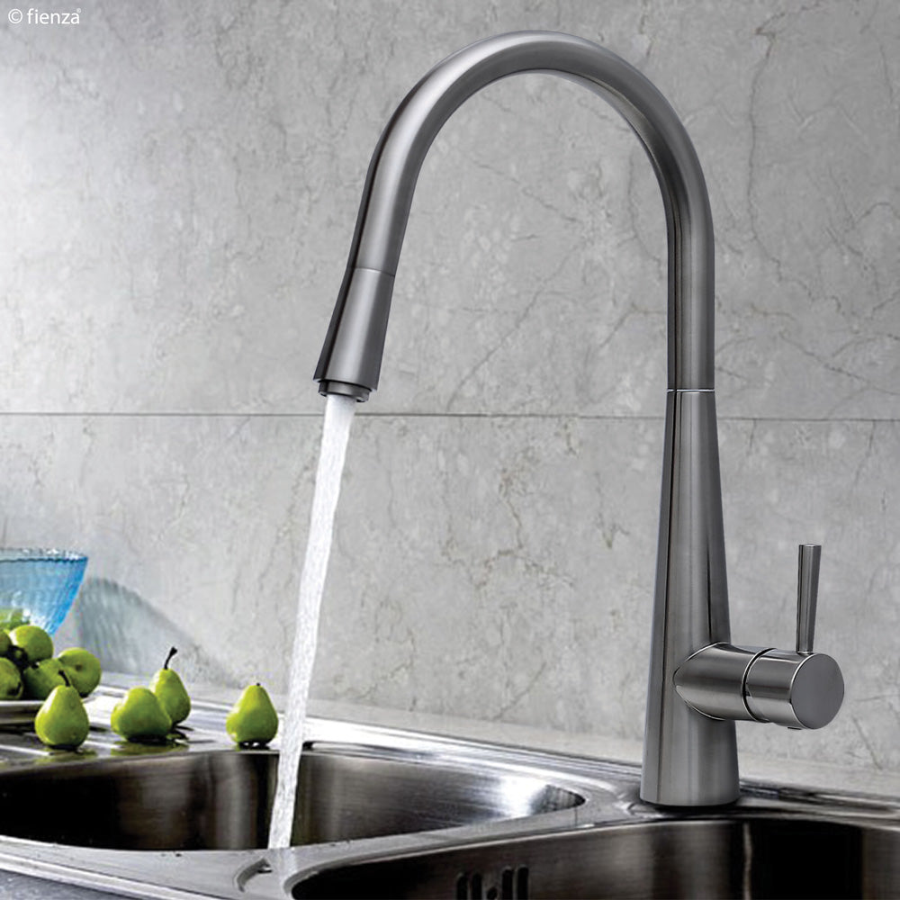 Fienza Isabella Deluxe Gooseneck Pull-Out Kitchen Mixer, Brushed Nickel