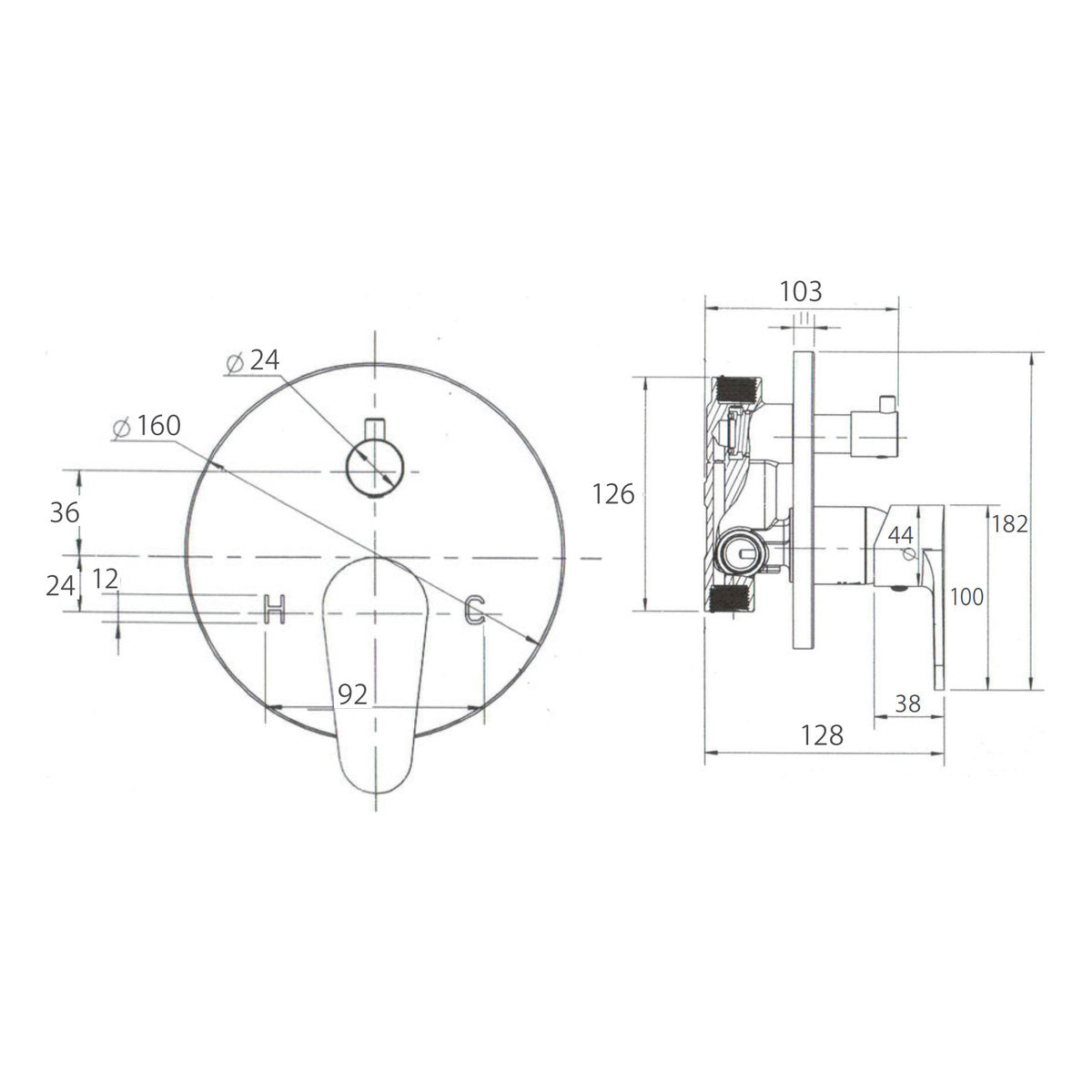 Fienza Citani Wall Mixer Diverter,Chrome