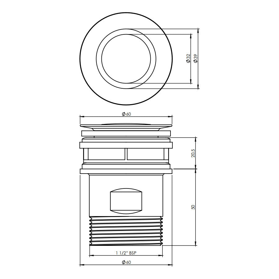 Basin Pop Down Universal Plug and Waste - White