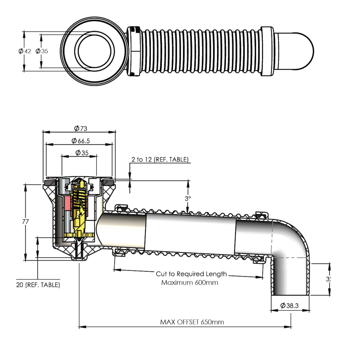 Bath Bend Pop Down with Connector - Chrome