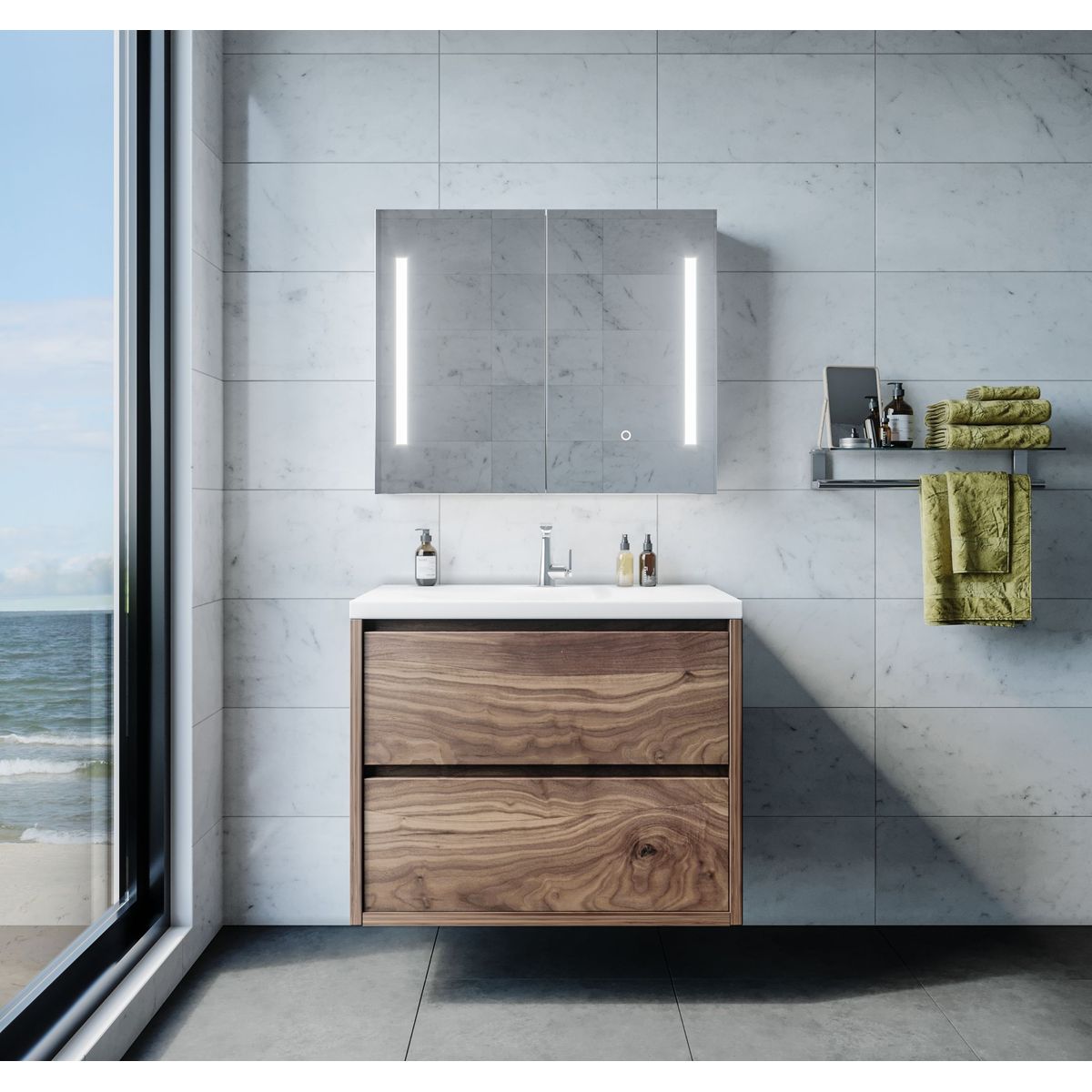 Amber LED Mirror Cabinet A75D 750mm x 700mm