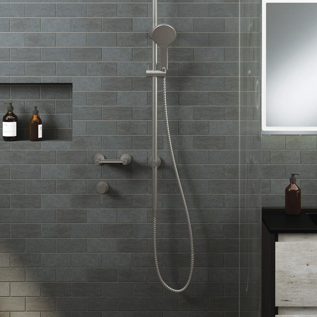 Fienza Kaya Wall Mixer, Small Round Plate, Gun Metal - Lead Free