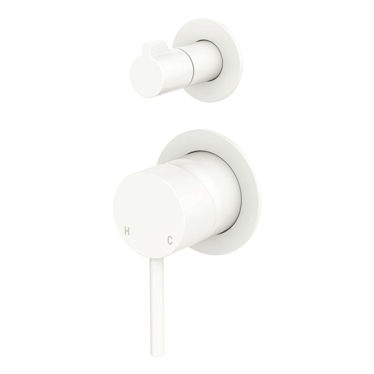 Kaya Wall Diverter Mixer, Small Round Plates, Matte White